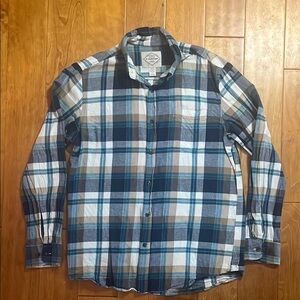 St. John’s Bay Plaid Long Sleeve Shirt Blue & Brown Size M Casual Western